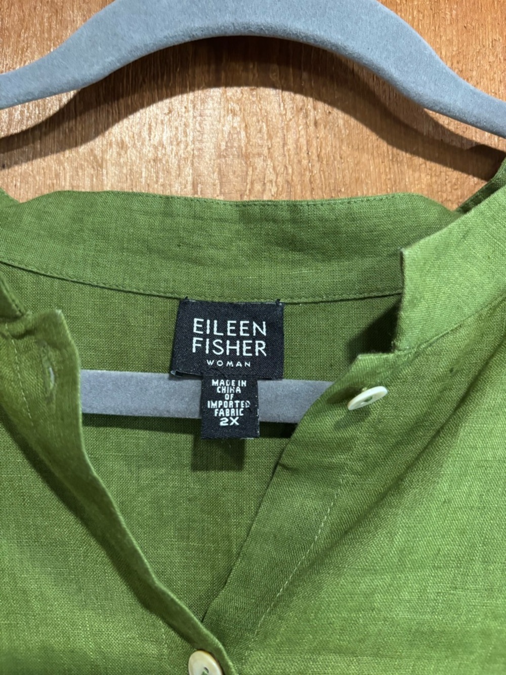 Eileen Fisher Woman 100% Irish Linen Button Front Mandarin Collar Shirt Green 2X - Picture 3 of 6